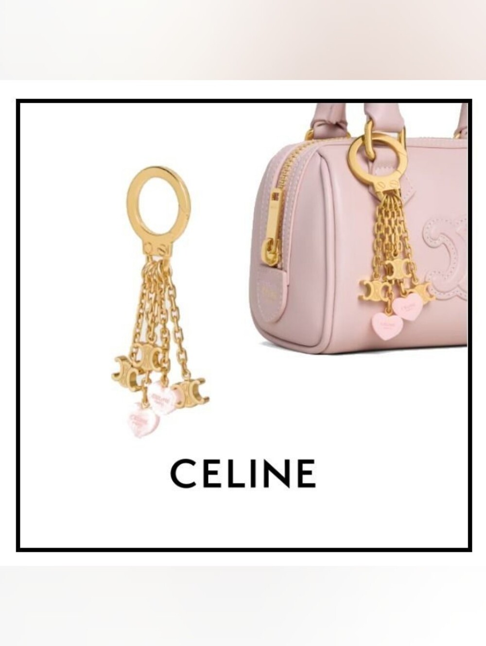Like NEW! RARE!!! CELINE Triomphe Heart Chain Charm Light Pink Comes W/ BOOKLET! - Picture 8 of 11